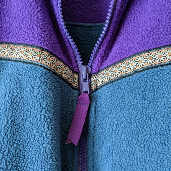 Vintage 90s MEC Fleece Polartec Full Zip Up Jacket Flower Motif - Picture 3 of 7